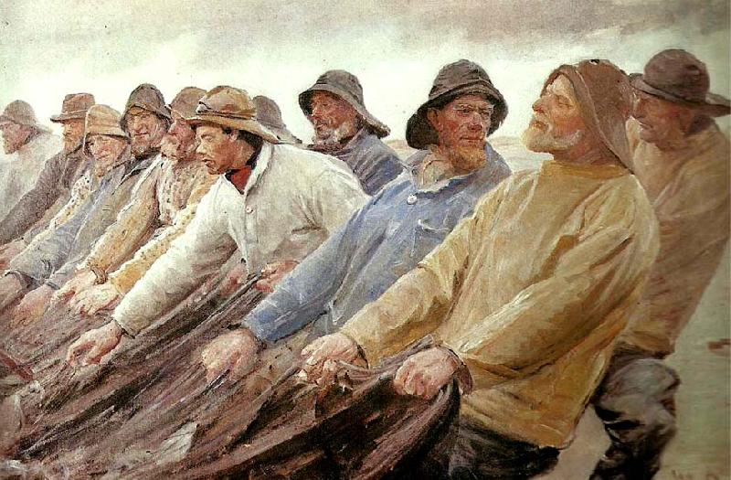Michael Ancher fiskere trakker vod ved skagen oil painting picture